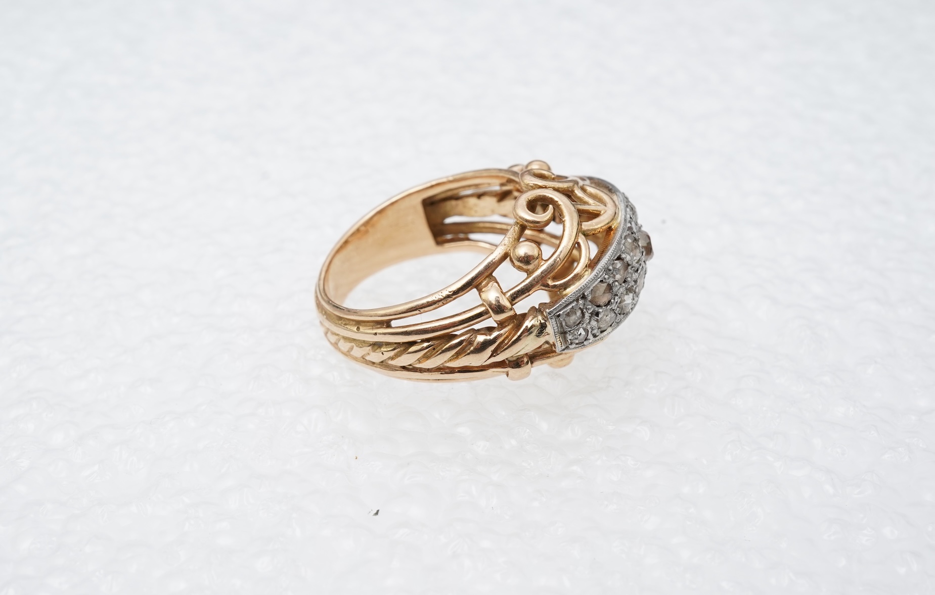 A gold and diamond dress ring, mid 20th century